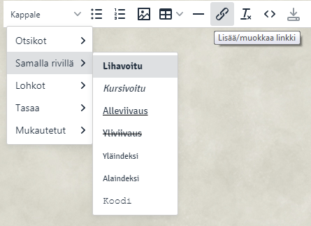 A TinyMCE editor localized to Finnish.